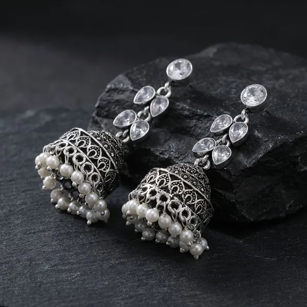 Oxidised_White_Leaf_Beads_Jhumka