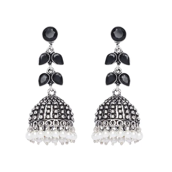 Silver_Brass_Premium_Oxidised_Leaf_Textured_Jhumka_For_Women