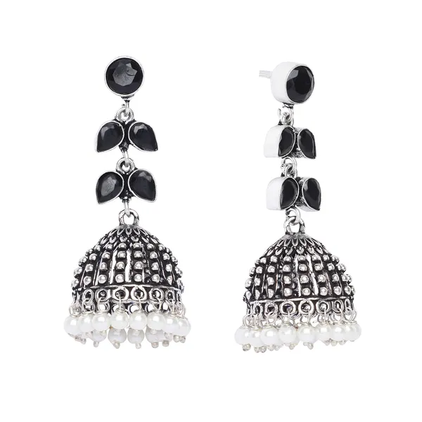 Silver_Brass_Premium_Oxidised_Leaf_Textured_Jhumka_For_Women