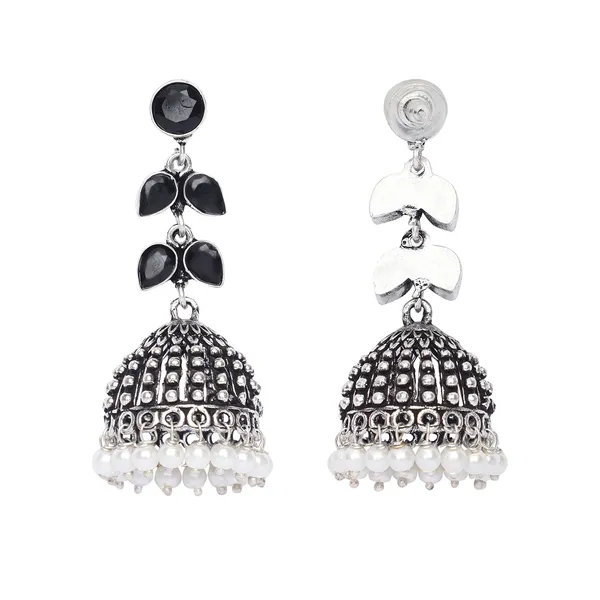 Silver_Brass_Premium_Oxidised_Leaf_Textured_Jhumka_For_Women