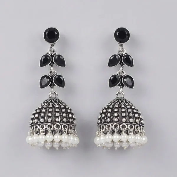 Silver_Brass_Premium_Oxidised_Leaf_Textured_Jhumka_For_Women