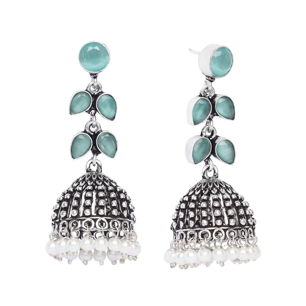 Silver_Brass_Premium_Oxidised_Leaf_Textured_Jhumka_For_Women