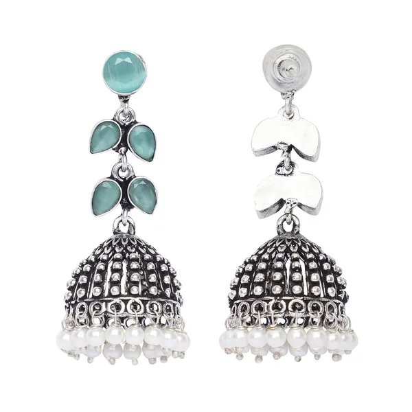 Silver_Brass_Premium_Oxidised_Leaf_Textured_Jhumka_For_Women