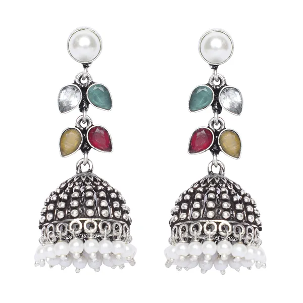 Silver_Brass_Premium_Oxidised_Leaf_Textured_Jhumka_For_Women