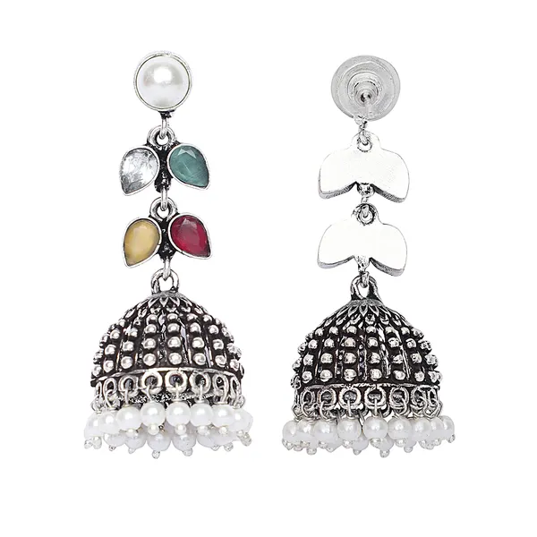 Silver_Brass_Premium_Oxidised_Leaf_Textured_Jhumka_For_Women