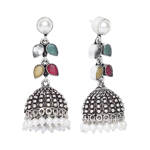 Silver_Brass_Premium_Oxidised_Leaf_Textured_Jhumka_For_Women