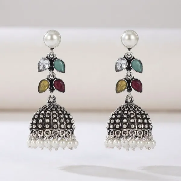 Silver_Brass_Premium_Textured_Jhumka_For_Women