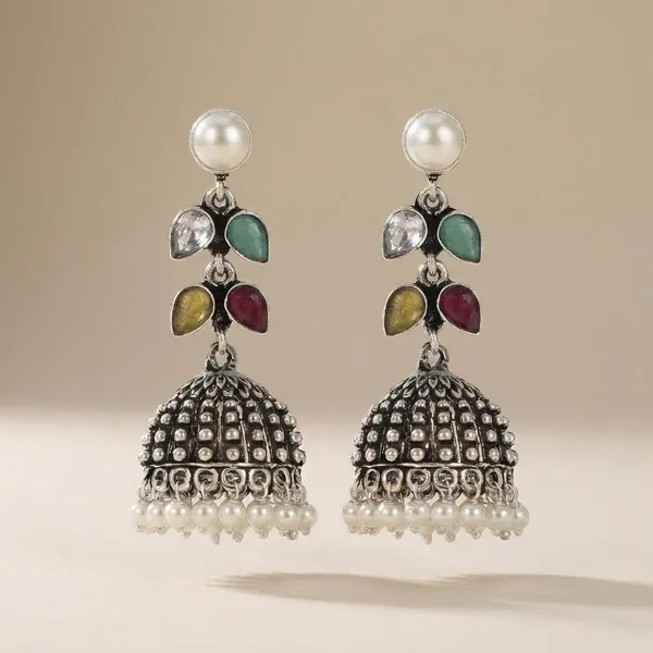 Silver_Brass_Premium_Textured_Jhumka_For_Women