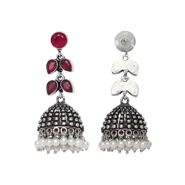 Silver_Brass_Premium_Leaf_Textured_Jhumka_For_Women