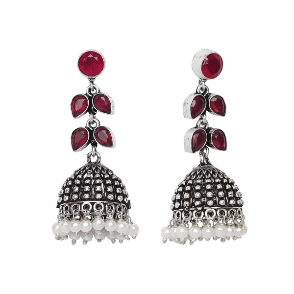 Silver_Brass_Premium_Leaf_Textured_Jhumka_For_Women