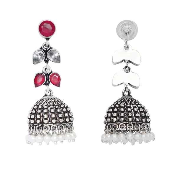 Pink_&_White_Leaf_Textured_Jhumka