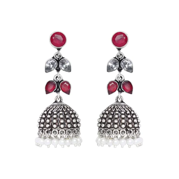 Pink_&_White_Leaf_Textured_Jhumka