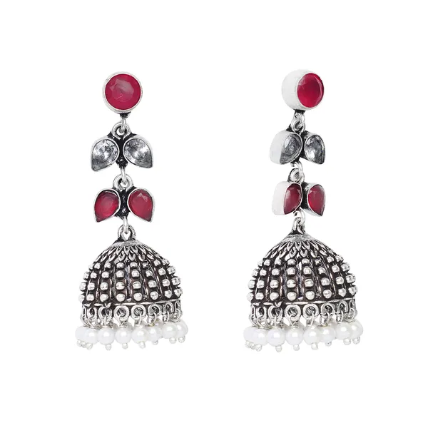 Pink_&_White_Leaf_Textured_Jhumka