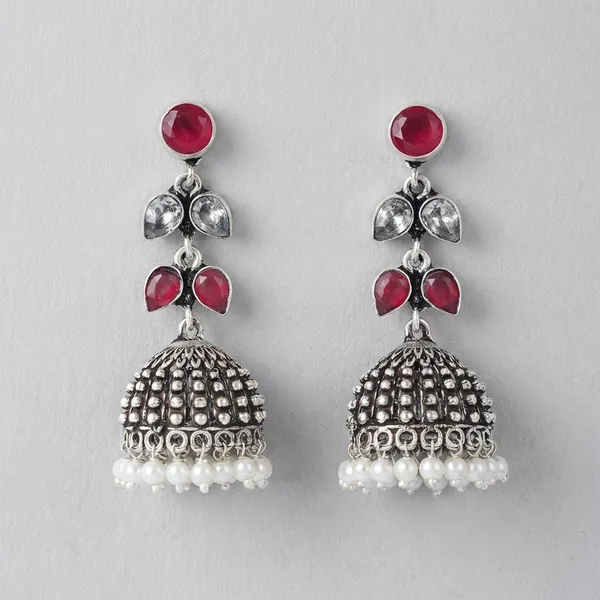 Pink_&_White_Leaf_Textured_Jhumka