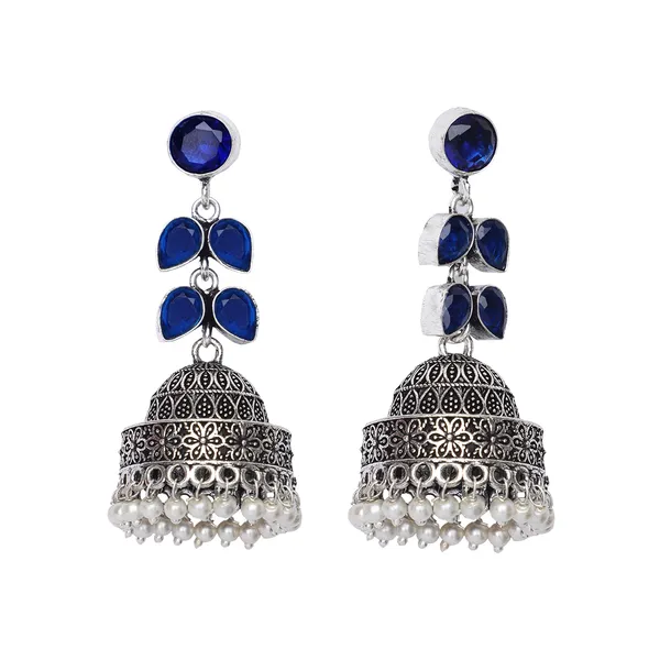 Silver_Brass_Premium_Leaf_Oxidised_Jhumka_For_Women