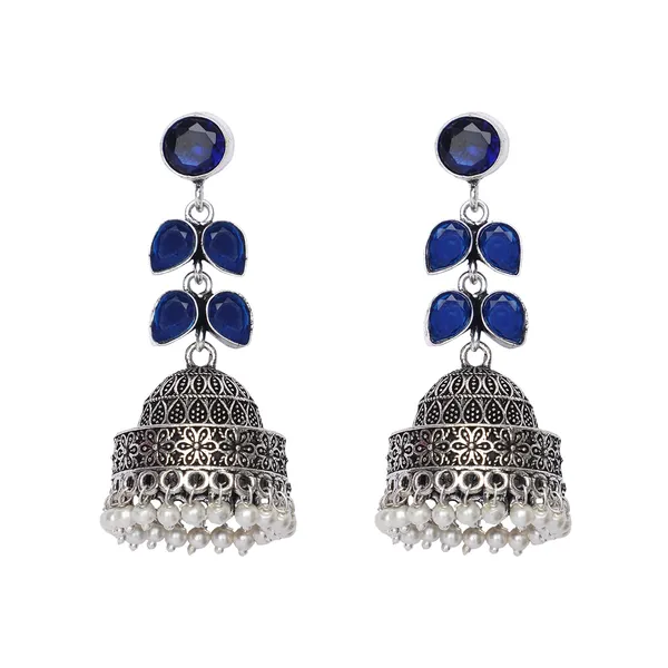 Silver_Brass_Premium_Leaf_Oxidised_Jhumka_For_Women