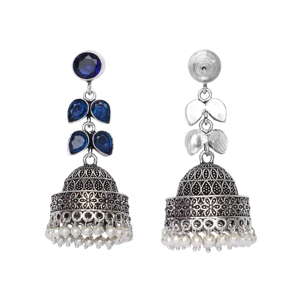 Silver_Brass_Premium_Leaf_Oxidised_Jhumka_For_Women