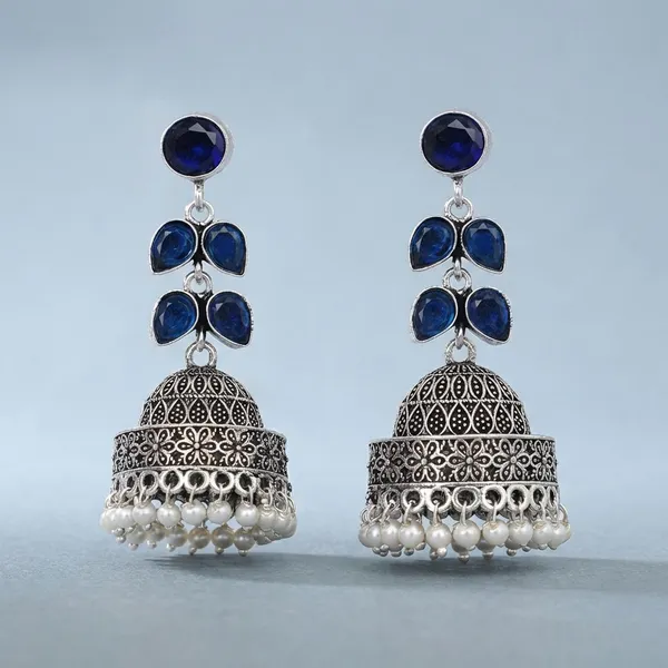 Silver_Brass_Premium_Leaf_Oxidised_Jhumka_For_Women