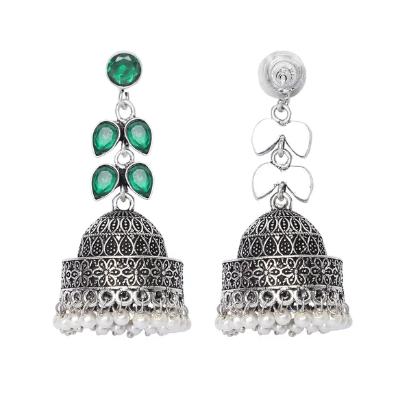 Silver_Brass_Premium_Oxidised_Dark_Leaf_Beads_Jhumka_For_Women