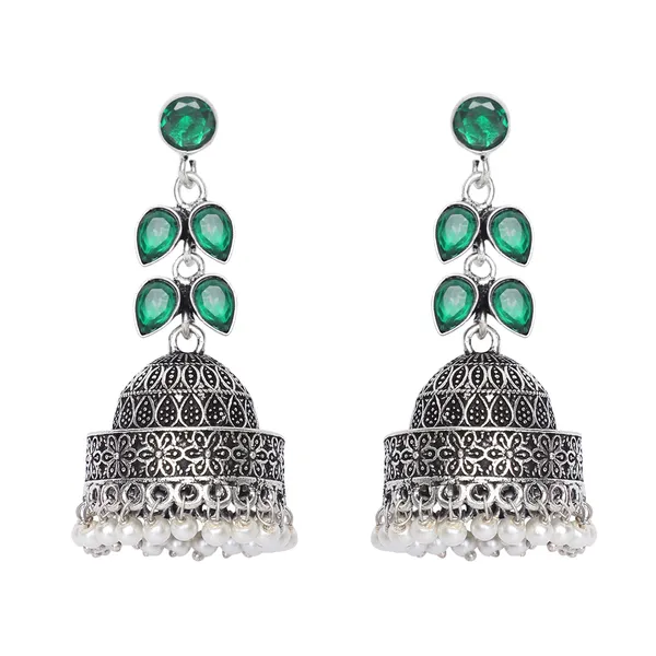 Silver_Brass_Premium_Oxidised_Dark_Leaf_Beads_Jhumka_For_Women