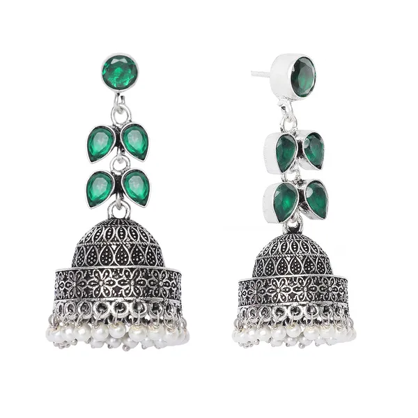 Silver_Brass_Premium_Oxidised_Dark_Leaf_Beads_Jhumka_For_Women