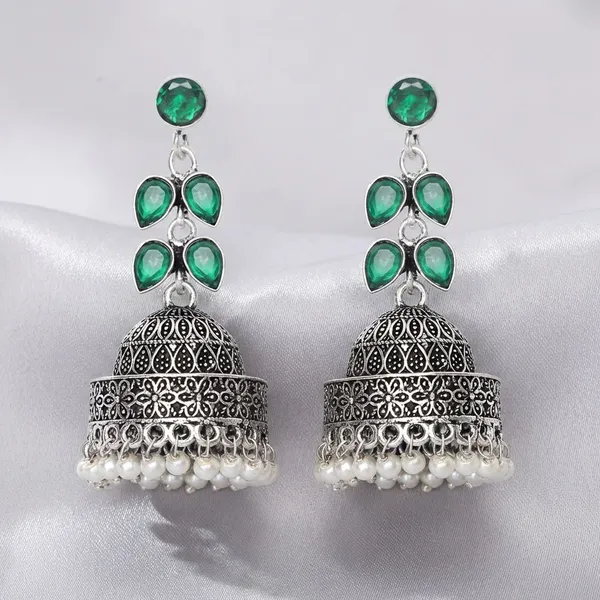 Silver_Brass_Premium_Oxidised_Dark_Leaf_Beads_Jhumka_For_Women
