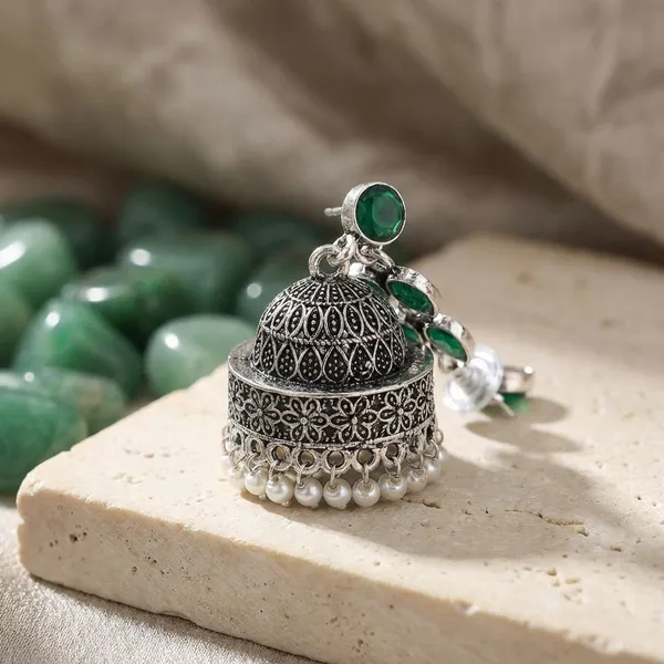Silver_Brass_Premium_Oxidised_Dark_Leaf_Beads_Jhumka_For_Women