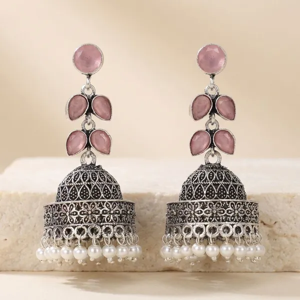 Silver_Brass_Premium_Mauve_Oxidised_Jhumka_For_Women