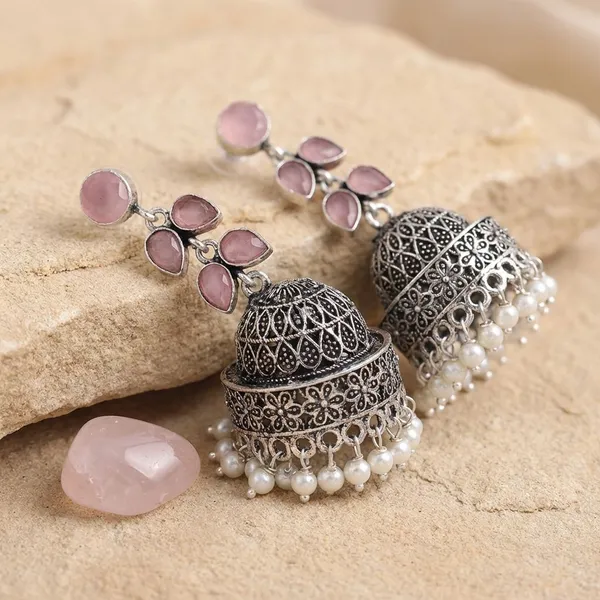 Silver_Brass_Premium_Mauve_Oxidised_Jhumka_For_Women