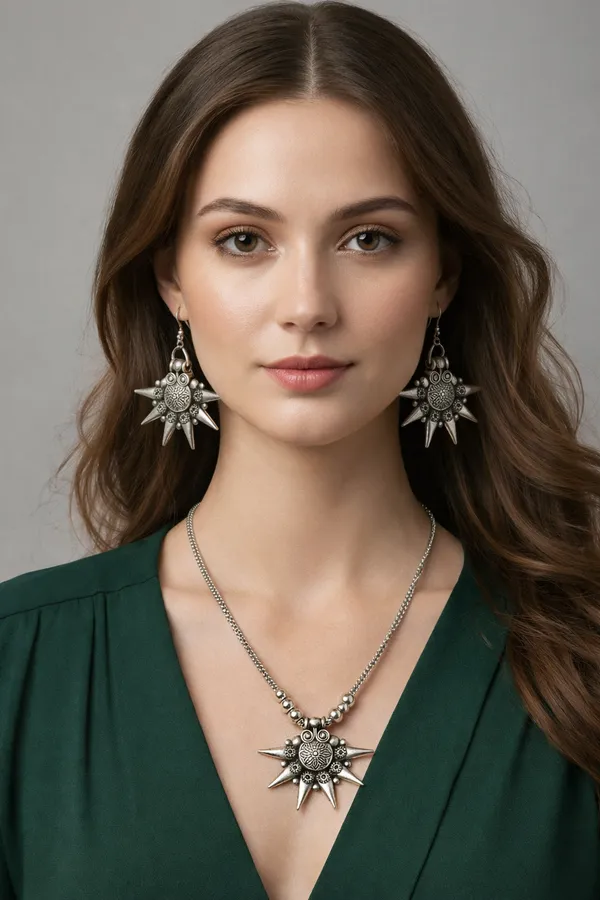 Oxidised_German_Silver_Sunburst_Necklace_Set_with_Matching_Earrings