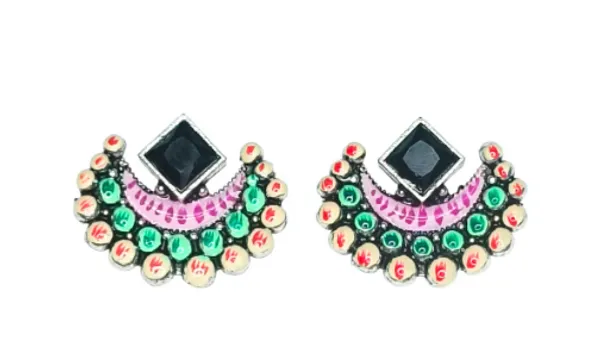 Black_Brass_Boho_Half_Moon_Hand_Painted_Stone_Majestic_Art_Earrings_For_Women