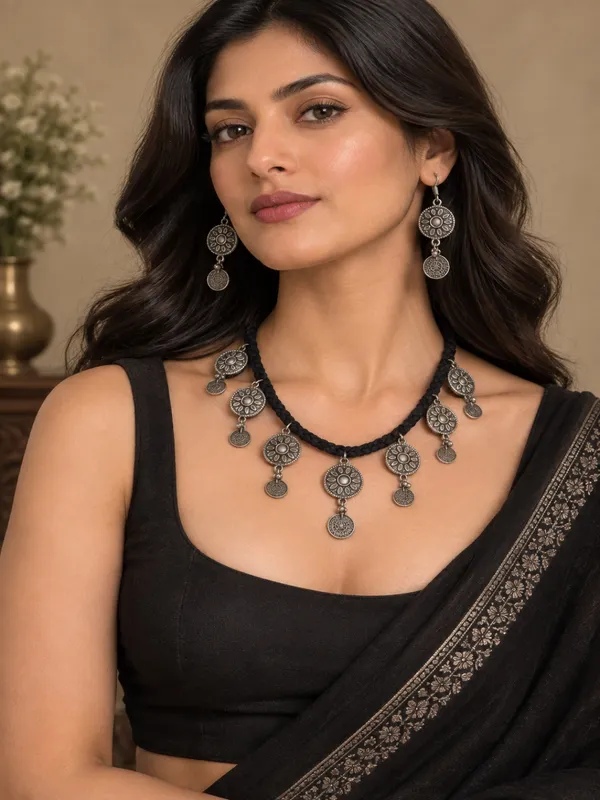 Ethnic_Beads_Quillded_in_Black_Thread_Necklace_Set