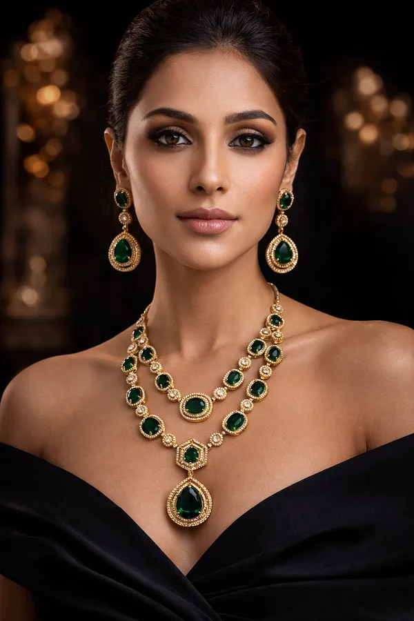 Emerald_Green_Double_Layer_Statement_Necklace_Set_with_Earrings