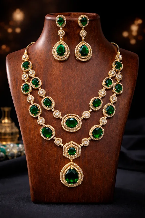 Emerald_Green_Double_Layer_Statement_Necklace_Set_with_Earrings