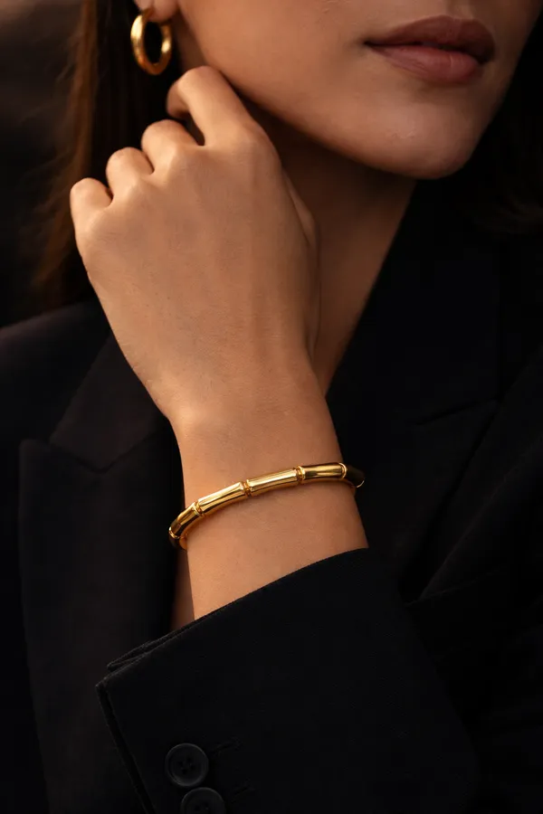 Bamboo_Style_Gold-Plated_Bangle_Bracelet_(Anti-Tarnish_Finish)