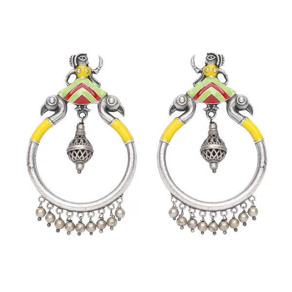 Silver_Plated_Round_Peacock_Stlye_Beads_Earrings