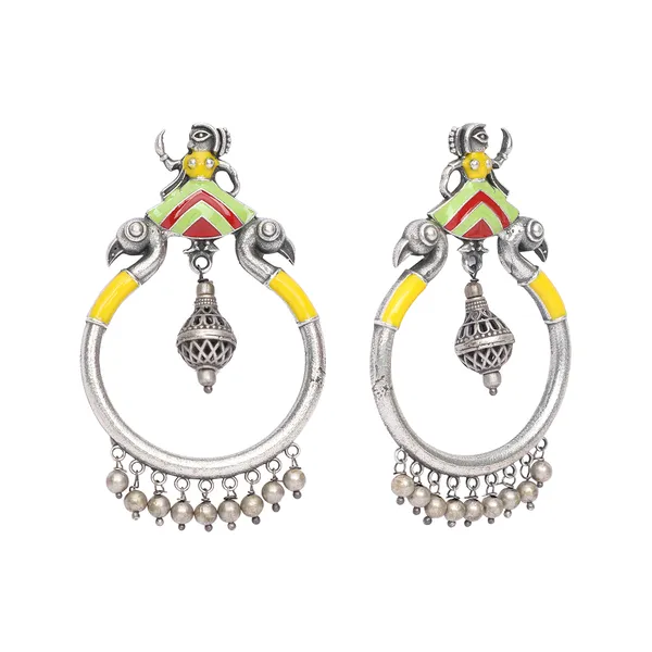 Silver_Plated_Round_Peacock_Stlye_Beads_Earrings