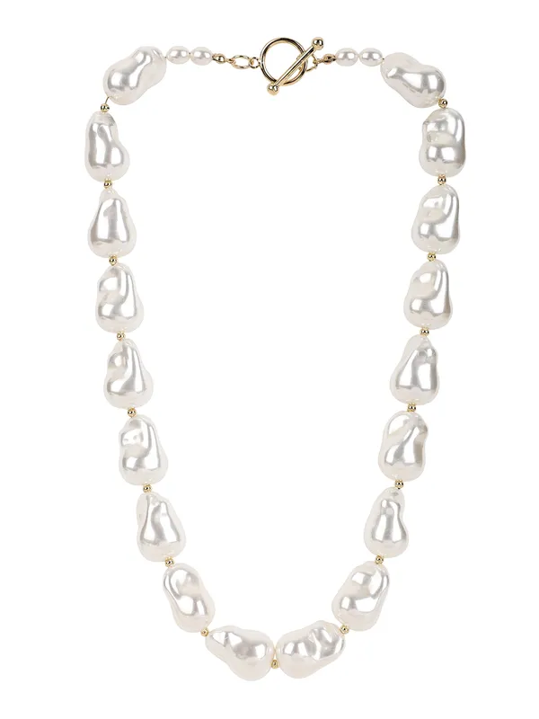 White_Shell_Pearl_Irregular_With_Tone_Toggle_Clasp_Necklace_For_Women