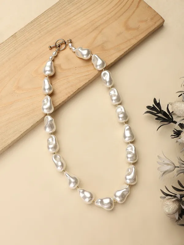 White_Shell_Pearl_Irregular_With_Tone_Toggle_Clasp_Necklace_For_Women