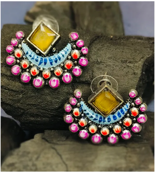 Yellow_Brass_Premium_Boho_Half_Moon_Hand_Painted_Majestic_Art_Earrings_For_Women