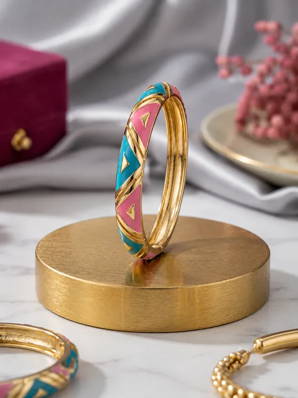Stainless_Steel_Gold_Plated_Anti_Tarnish_Top_Open_Pink_&_SkyBlue_Bangle_Bracelet