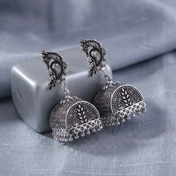 German_Silver_Premium_Oxidised_Peacock_Jhumka_For_Women