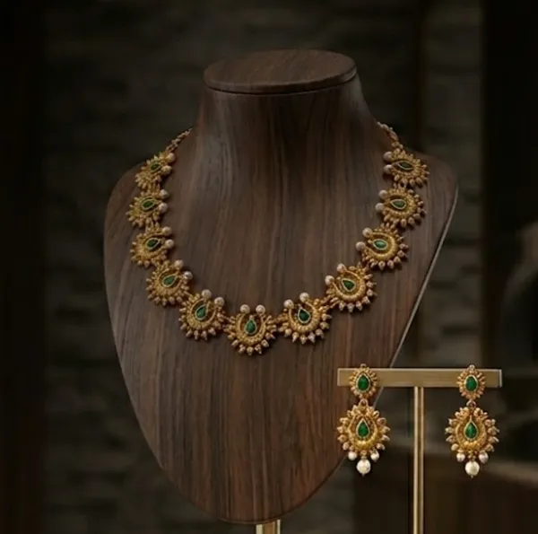 Green_Copper_Premium_Plated_Halfmoon_South_Indian_Necklace_Set_For_Women
