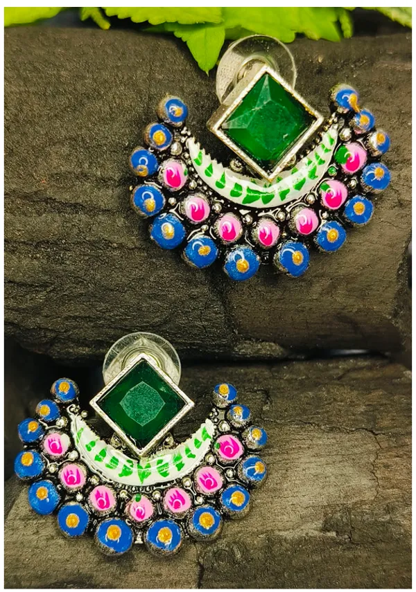 Green_Brass_Boho_Half_Moon_Hand_Painted_Stone_Majestic_Art_Earrings_For_Women