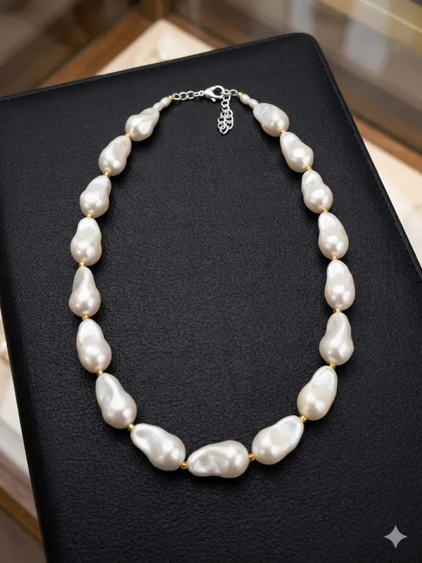 White_Shell_Pearl_Irregular_With_Tone_Toggle_Clasp_Necklace_For_Women