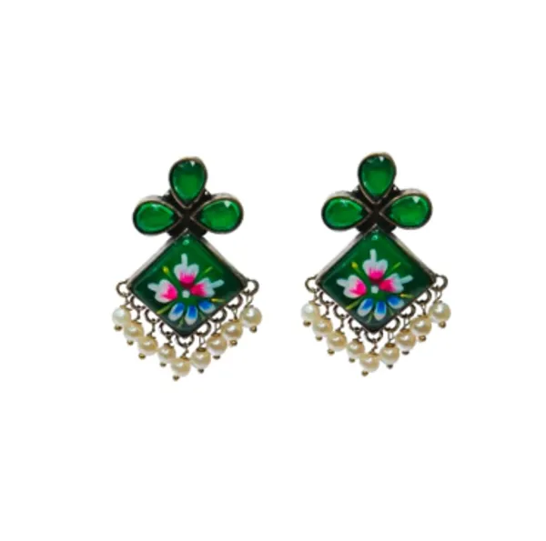 Green_Brass_Premium_Hand_Painted_Stone_Floral_Kite_Earrings_For_Women