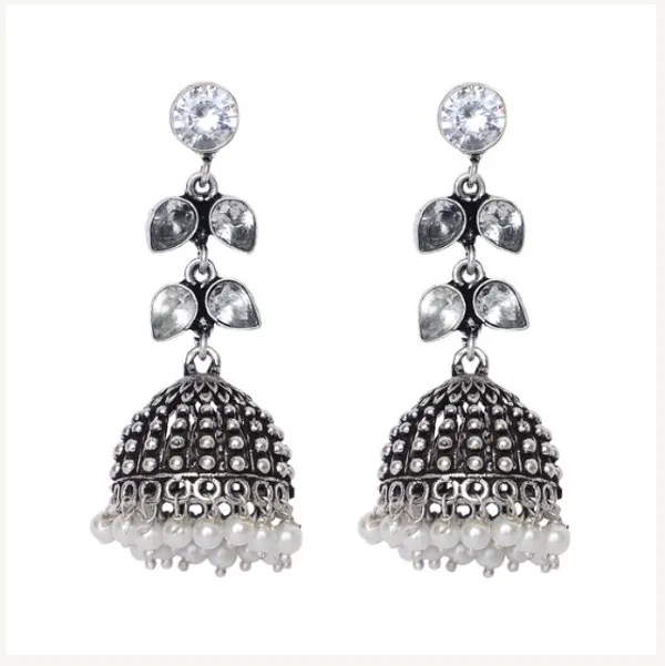 Silver_Brass_Premium_Leaf_Textured_Oxidised_Jhumka_For_Women
