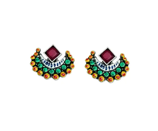 Maroon_Brass_Boho_Half_Moon_Hand_Painted_Majestic_Art_Earrings_For_Women