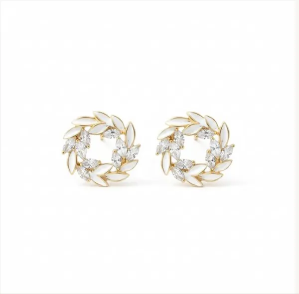 White_Enamel_Premium_Floral_Crown_Stud_Earrings_For_Women