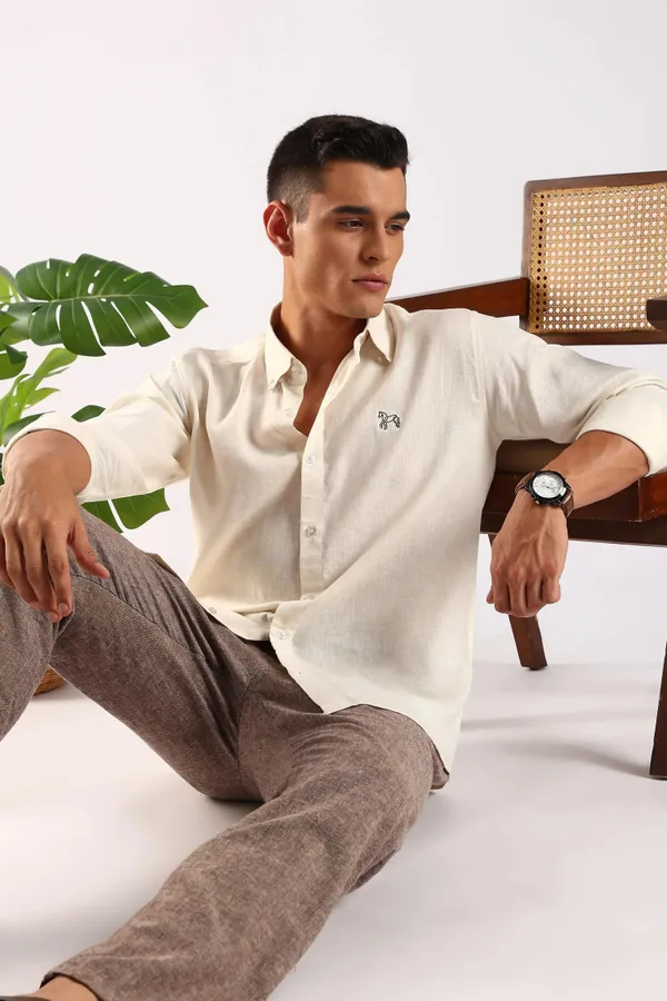 Off_White_Full_Sleeves_100%_Pure_Irish_Linen_Cotton_Shirt_For_Men